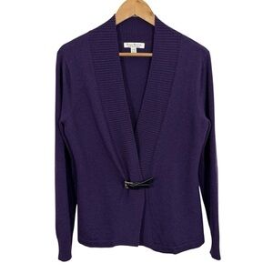 Susan Bristol 100% Merino Wool Wrap Sweater Womens L Eggplant Purple Belted GUC